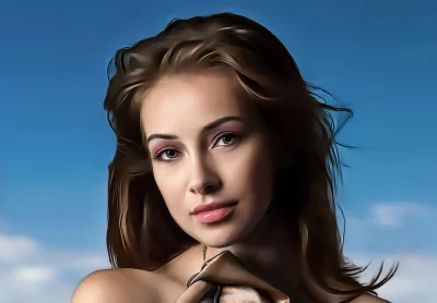 Captivating Young Woman Portrait with Green Eyes and Flowing Hair image