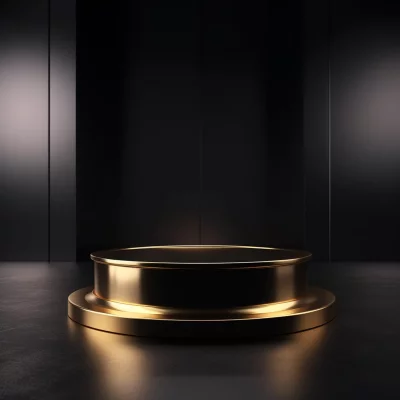 Elegant Golden Podium Display on Dark Minimalist Studio Background for Product Showcase image