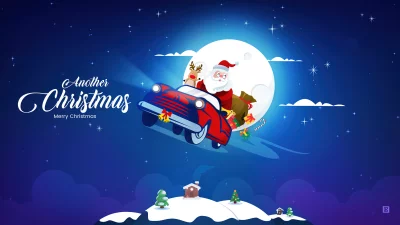 Festive Illustration of Santa Claus and Reindeer Delivering Gifts on Christmas Eve image