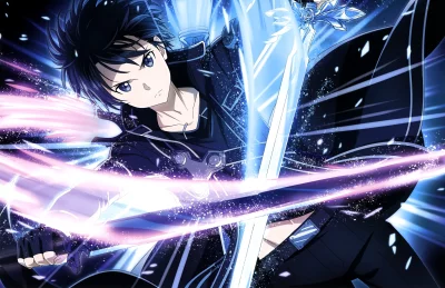 Anime Male Character Wielding Dual Glowing Energy Swords in Dynamic Fantasy Action image