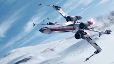 X-wing Starfighter Engaged in Intense Sci-Fi Combat Over Snowy Planet image