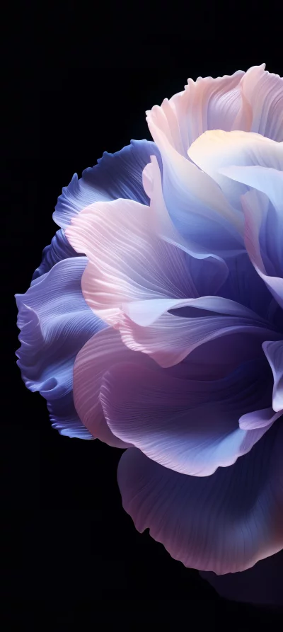 Close-up Macro of abstract soft fabric petals in blue and pink hues