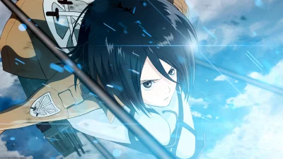 Dynamic Anime Heroine Soaring Through Blue Sky with Brilliant Light Effects image