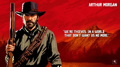 Iconic Red Dead Redemption 2 Outlaw Arthur Morgan with Rifle and Powerful Quote image