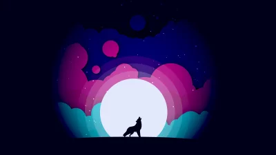 Stylized Wolf Howling at Bright Moon Under Vibrant Night Sky image
