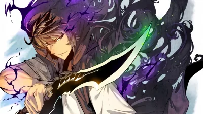 Dynamic Anime Swordsman with Glowing Blade and Mystical Shadow Energy image