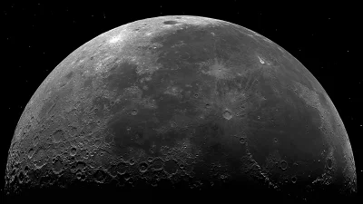 Detailed Lunar Surface with Craters Against a Starry Night Sky image