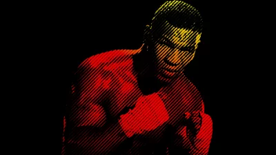 Dynamic Muhammad Ali Pop Art Graphic with Halftone Lines and Bold Colors image