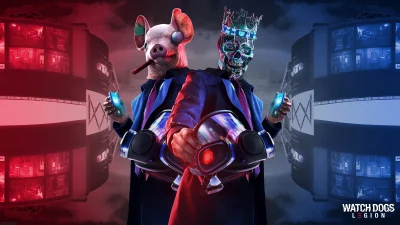 Contrasting Cybernetic Pig and Skull Figures Representing Dystopian Digital Control and Rebellion image