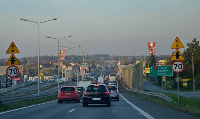 Traffic on Polish Highway near Krakow with KFC Billboards at Dusk image