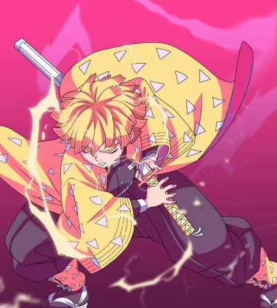 Dynamic Zenitsu Agatsuma Unleashing Thunder Breathing with Lightning Sword and Fiery Aura image