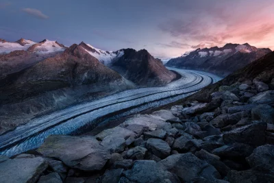 Majestic Aletsch Glacier Flowing Through Swiss Alps at Sunset image