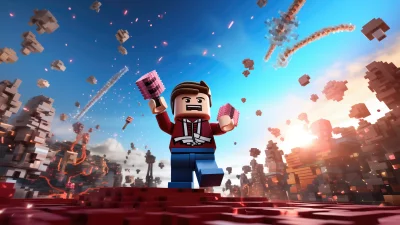 Pixelated Hero Building a Vibrant Digital Cityscape with Glowing Blocks image