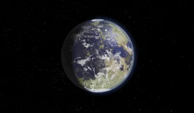 Distant Planet with Diverse Terrains and Atmosphere in Starry Outer Space image