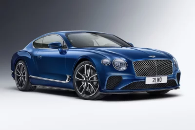Sleek Blue Bentley Continental GT Luxury Sports Car on White Background image