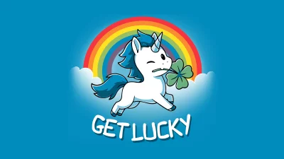 Adorable Cartoon Unicorn with Four-Leaf Clover and Rainbow for Good Luck image