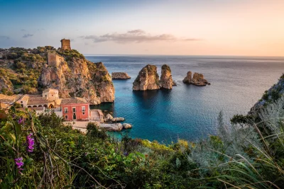 Picturesque Coastal Village Scopello Sicily with Ancient Tonnara and Sea Stacks at Sunset image