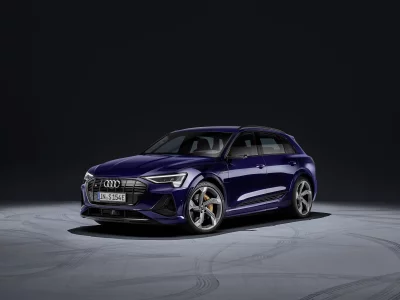 Sleek Dark Blue Audi e-tron S Sportback Electric SUV Studio Shot image