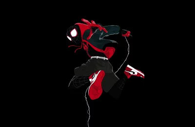 Dynamic Illustration of Miles Morales Spider Man Leaping in Action Pose with Red and Black Suit image