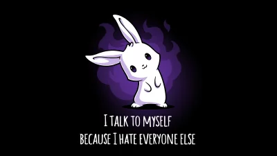 Cute Sarcastic Cartoon White Bunny with Purple Aura and Humorous Quote image