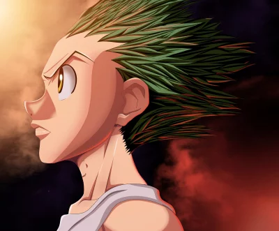 Vibrant Anime Male Character with Spiky Green Hair in Profile Digital Art image