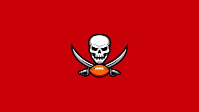 Dynamic Football Skull Logo with Crossed Swords Emblem on Vibrant Red Background image