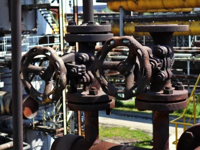 Detail of Old Rusty Industrial Valves and Pipes in Neglected Factory image