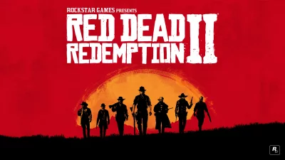 Rockstar Games Red Dead Redemption 2 Outlaw Silhouettes Against Fiery Western Sunset image