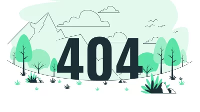 Minimalist 404 Error Page Design with Green Landscape image