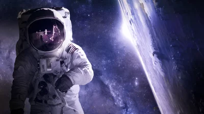 Astronaut Exploring Cosmic Galaxy Near Earth, Space Exploration Adventure and Future Discovery image