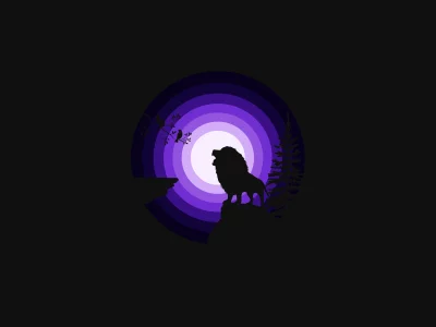 Roaring Lion Silhouette on Cliff with Purple Gradient Moon Minimalist Nature Art image