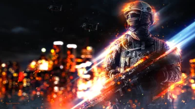 Elite Soldier with Assault Rifle in Intense Night Urban Combat image