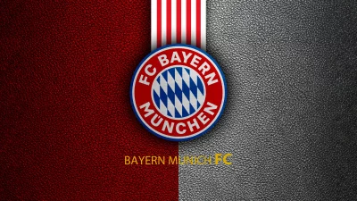 Iconic FC Bayern Munich Logo on Textured Red and Grey Leather Background image