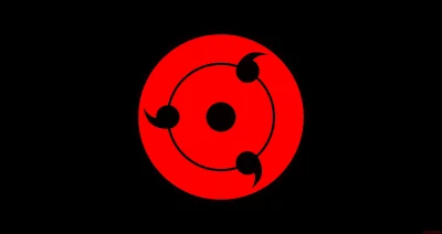 Dynamic Swirling Red Eye Symbol with Three Black Tomoe Shapes image