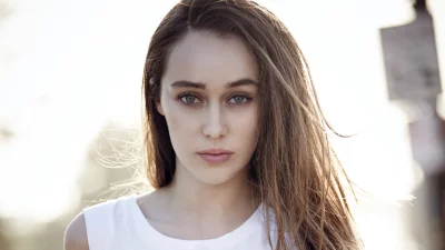 Beautiful Young Woman Looking Camera Cinematic Style Close Up Stock Photo image