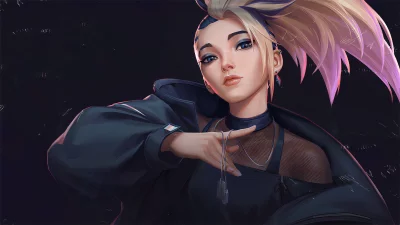 Dynamic K/DA Akali Digital Art Portrait with Edgy Style and Luminous Blue Eyes image