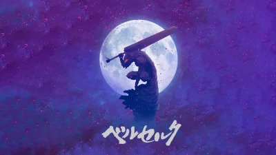 Powerful Armored Warrior with Greatsword Against Mystical Full Moon and Cosmic Purple Sky image