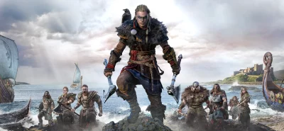 Epic Viking Warriors on Rocky Shore: Cinematic Wallpaper for Battle-Ready Adventure image