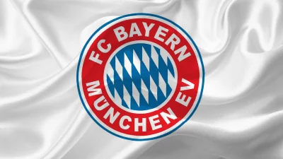 Official FC Bayern Munich Football Club Emblem on White Wavy Fabric Flag image