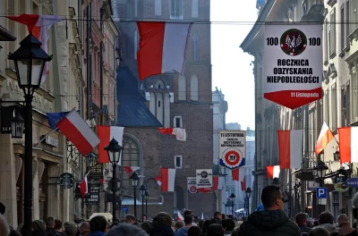 Vibrant Krakow Street Scene: Poland's 100th Independence Anniversary image