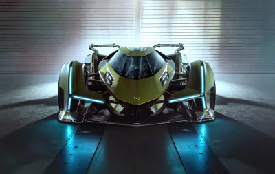Futuristic Lamborghini Vision Gran Turismo Concept Car with Striking Blue LED Lights image