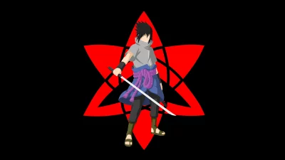 Minimalist Anime Warrior Sasuke Uchiha with Katana Against Red Star on Black Background image