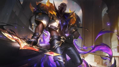Powerful dark-skinned fantasy champion in ornate gold armor and mask with vibrant mystical energy image
