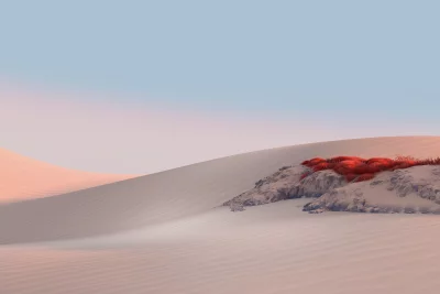 Minimalist Desert Dunes with Striking Red Foliage at Sunset image
