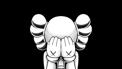 Stylized Kaws Companion Figure Covering Face with X Eyes Pop Art image