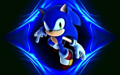 Speedy Sonic the Hedgehog Character with Glowing Blue Abstract Background image