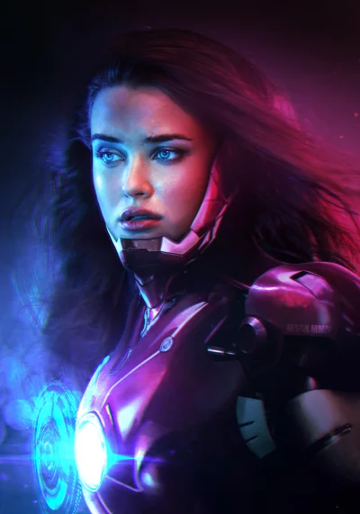 Female Heroine in Futuristic Power Suit with Glowing Blue Arc Reactor image