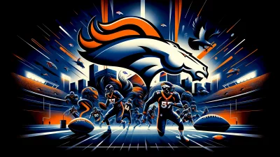 Dynamic American Football Action: Denver Broncos Players in Energetic Stadium Illustration image
