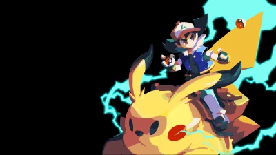 Ash Ketchum Riding Pikachu with Dynamic Electric Lightning Power in Stylized Anime Art image