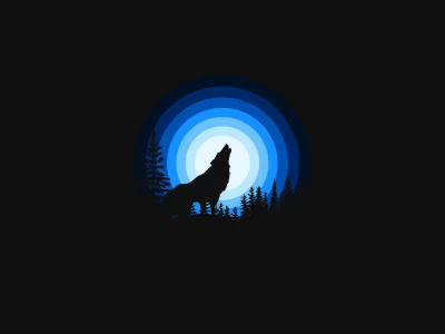 Majestic Wolf Howling Under Blue Lunar Glow in Minimalist Forest Night image
